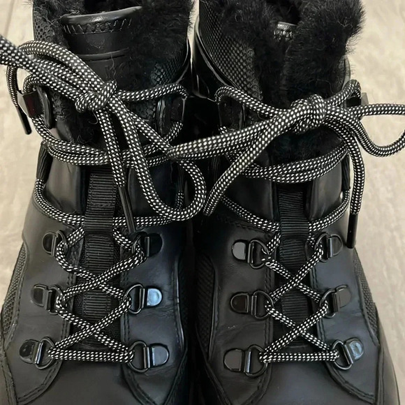Michael Kors Leather Fur Chunky Combat Winter Boot Fur Insole, Size 8 - Picture 10 of 12